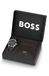 Hugo Boss Boss Avery Chronograph Leather Strap Watch & Wallet Set, 42mm In Black
