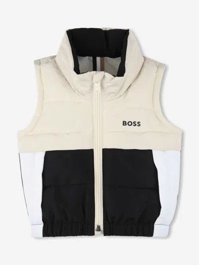 Hugo Boss Kids' Boss Baby Boys Down Colourblock Gilet In Beige