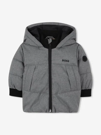 Hugo Boss Kids' Boss Baby Boys Flannel Effect Puffer Jacket In Gray