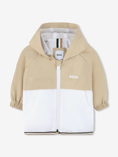 Hugo Boss Kids' Boss Baby Boys Hooded Windbreaker In Beige