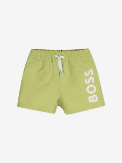 Hugo Boss Kids' Boss Baby Boys Logo Swim Shorts In Green