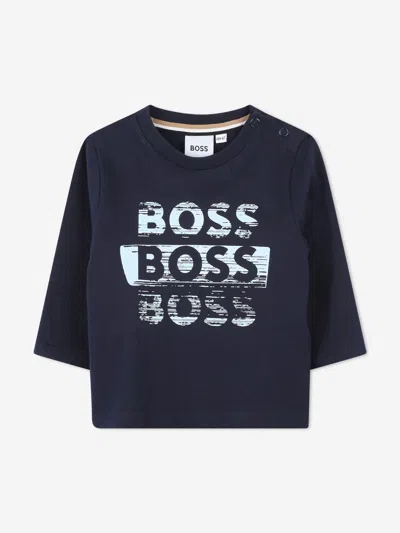 Hugo Boss Boss Baby Boys Long Sleeve Logo T-shirt In Blue