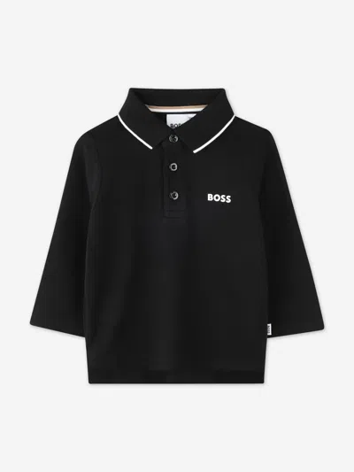 Hugo Boss Kids' Boss Baby Boys Long Sleeve Polo Shirt In Black