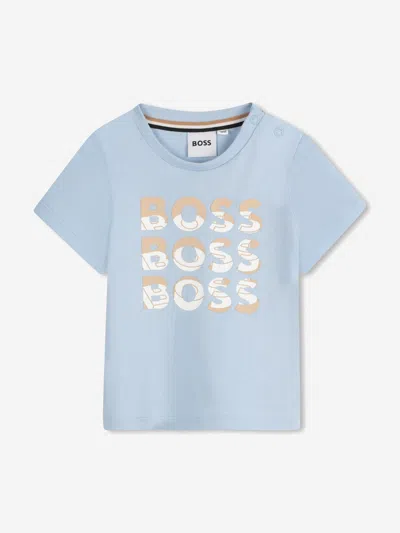 Hugo Boss Boss Baby Boys Multi Logo Print T-shirt In Blue