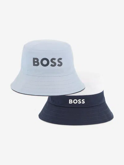 Hugo Boss Kids' Boss Baby Boys Reversible Bucket Hat In Blue
