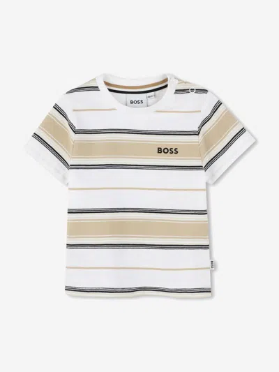 Hugo Boss Boss Baby Boys Striped Logo T-shirt In Beige