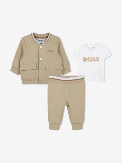 Hugo Boss Boss Baby Boys Tracksuit Set In Beige