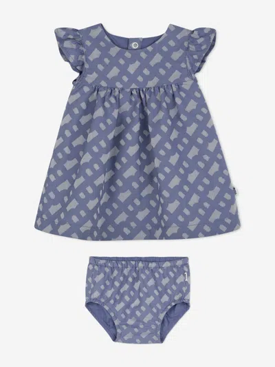 Hugo Boss Boss Baby Girls Monogram Dress And Bloomers In Blue