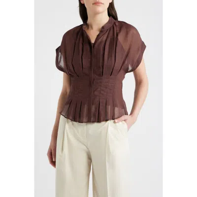 Hugo Boss Boss Badavina Pleat Waist Sheer Button-up Shirt In Brown