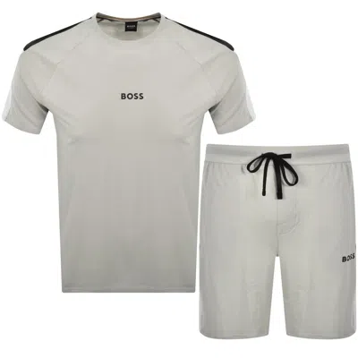 Hugo Boss Boss Balance T Shirt And Shorts Tracksuit Beige In Gray