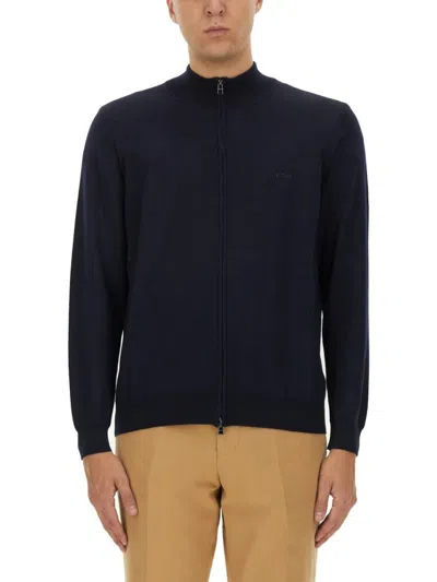 Hugo Boss Cotton-jersey Jacket With Logo Badge In Blue