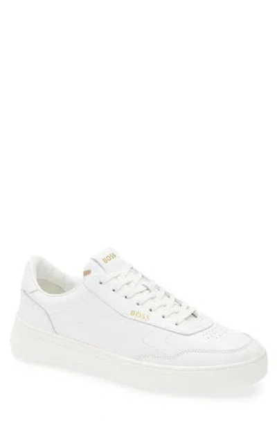 Hugo Boss White Leather Logo Sneakers In 100-white