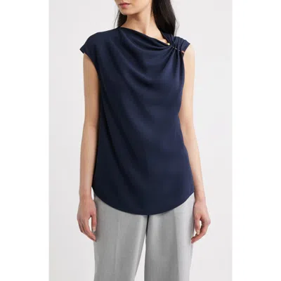Hugo Boss Boss Bannea Pin Detail Crepe Top In Blue