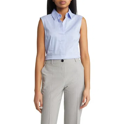 Hugo Boss Boss Bashivah Sleeveless Cotton Blend Blouse In Light/pastel Blue