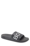 Hugo Boss Embossed Logo-strap Slides In Black