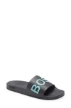 Hugo Boss Sliders Logo - Grey In Dark Green