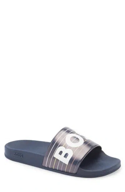 Hugo Boss Boss Bay Slide Sandal In Open Blue
