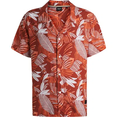 Hugo Boss Boss Beach Camp Shirt In Orange
