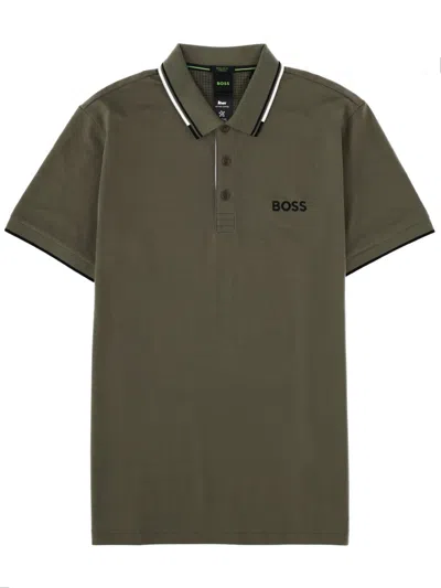 Hugo Boss Boss Beige Cotton Blend Polo In Animal Print