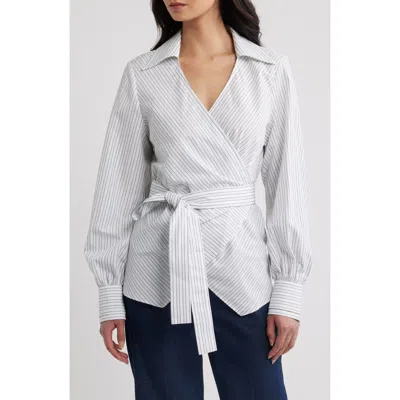Hugo Boss Boss Bekania Stripe Cotton Wrap Top In White