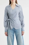 Hugo Boss Boss Bekania Stripe Wrap Top In Blue