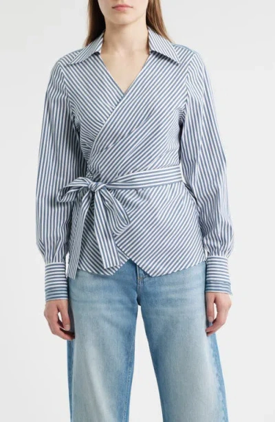 Hugo Boss Boss Bekania Stripe Wrap Top In Blue