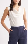 Hugo Boss Boss Belidina Drape Neck Sleeveless Stretch Silk Top In Soft Cream