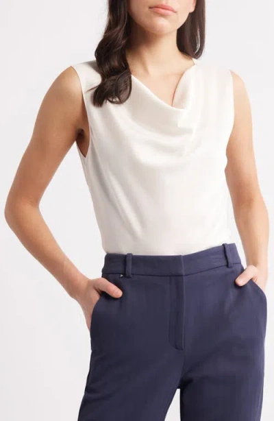 Hugo Boss Boss Belidina Drape Neck Sleeveless Stretch Silk Top In Open White