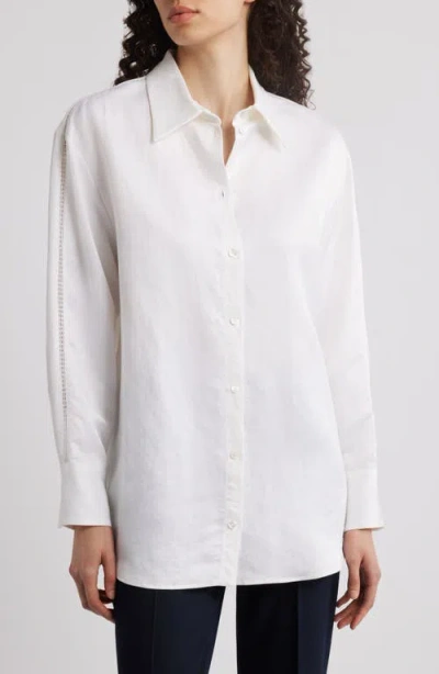 Hugo Boss Boss Belini Openwork Trim Button-up Shirt In White