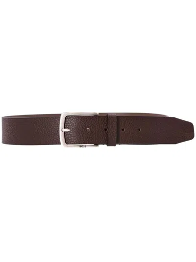 Hugo Boss Grained Leather Belt In Brown