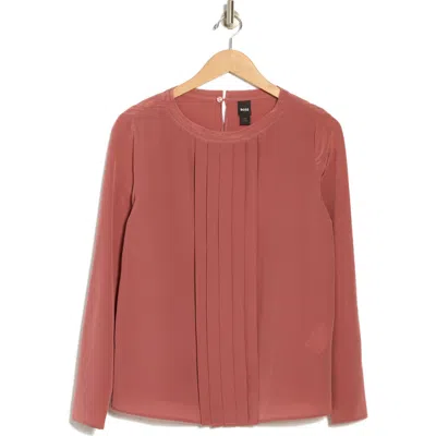 Hugo Boss Boss Bemiu Pleated Long Sleeve Silk Top In Red