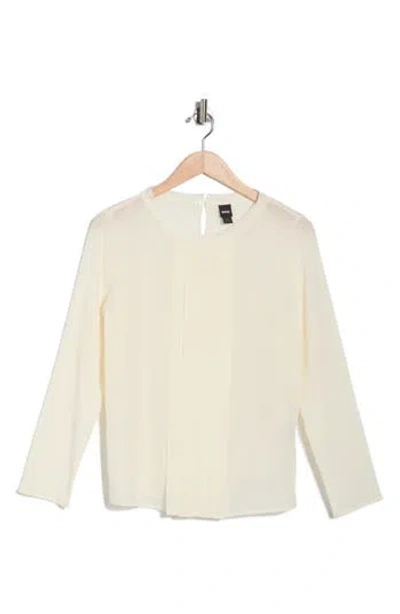 Hugo Boss Boss Bemiu Pleated Long Sleeve Silk Top In White