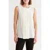 Hugo Boss Pleat-front Sleeveless Blouse In Washed Silk In White
