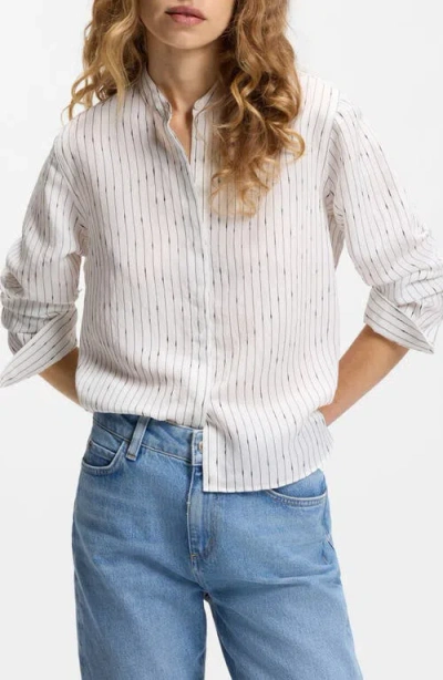 Hugo Boss Boss Bertyna Monday Stripe Crop Button-up Shirt In White