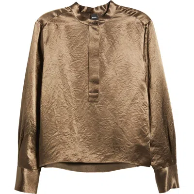 Hugo Boss Boss Beshiny Crinkle Satin Top In Braun