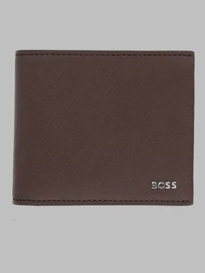 Hugo Boss Boss Bifold Wallet In Smooth Leather In Brown