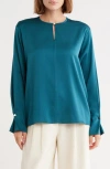 Hugo Boss Boss Binale Keyhole Stretch Silk Top In Green