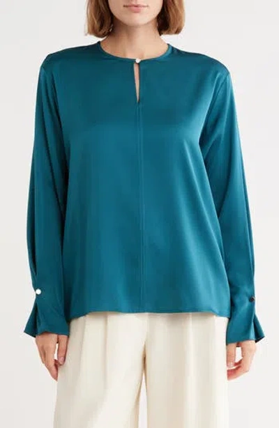 Hugo Boss Boss Binale Keyhole Stretch Silk Top In Green