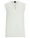 Hugo Boss Relaxed-fit Tailored Blouse In Stretch Silk In White