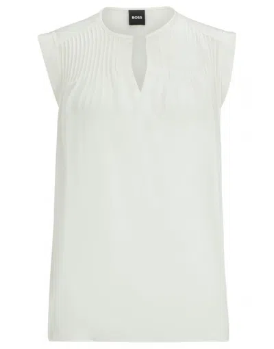 Hugo Boss Relaxed-fit Tailored Blouse In Stretch Silk In White