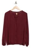 Hugo Boss Boss Biralana Stretch Silk Split Neck Long Sleeve Top In Red