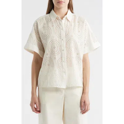 Hugo Boss Boss Bisenas Embroidered Eyelet Button-up Shirt In Open Wht