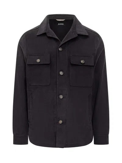 Hugo Boss Boss Black Boss Cotton Overshirt With Pockets In Blue