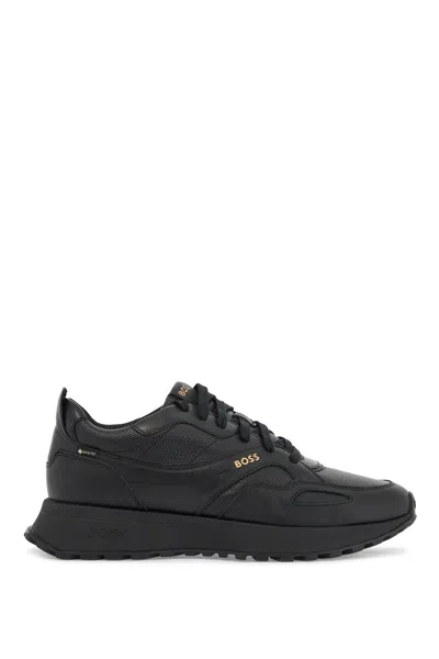 Hugo Boss Boss Black Leather Sports Sneakers With Strap For Men