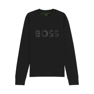 Hugo Boss Tonal-logo Sweatshirt In Stretch Cotton In Black