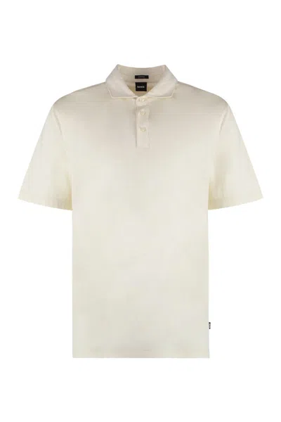 Hugo Boss Boss Blend Cotton Polo Shirt In Ivory