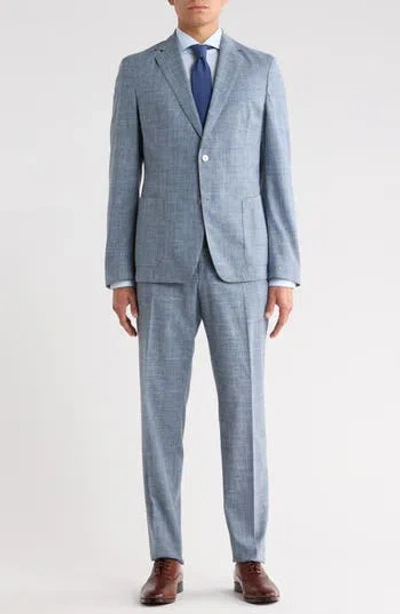 Hugo Boss Boss Blue Crosshatch Cotton, Wool & Linen Blend Suit In Multi