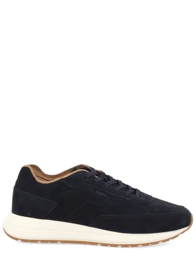 Hugo Boss Boss Blue Leather Sneaker In Black