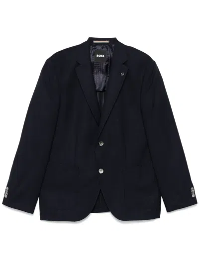 Hugo Boss Boss Blue Single-breasted Blazer In Virgin Wool