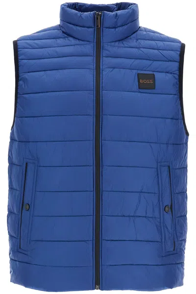 Hugo Boss Boss Blue Striped Padded Gilet With High Collar